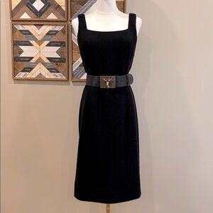 Vintage Ralph Lauren Collection Wool Blend Textured Black Square Neck Dress 6